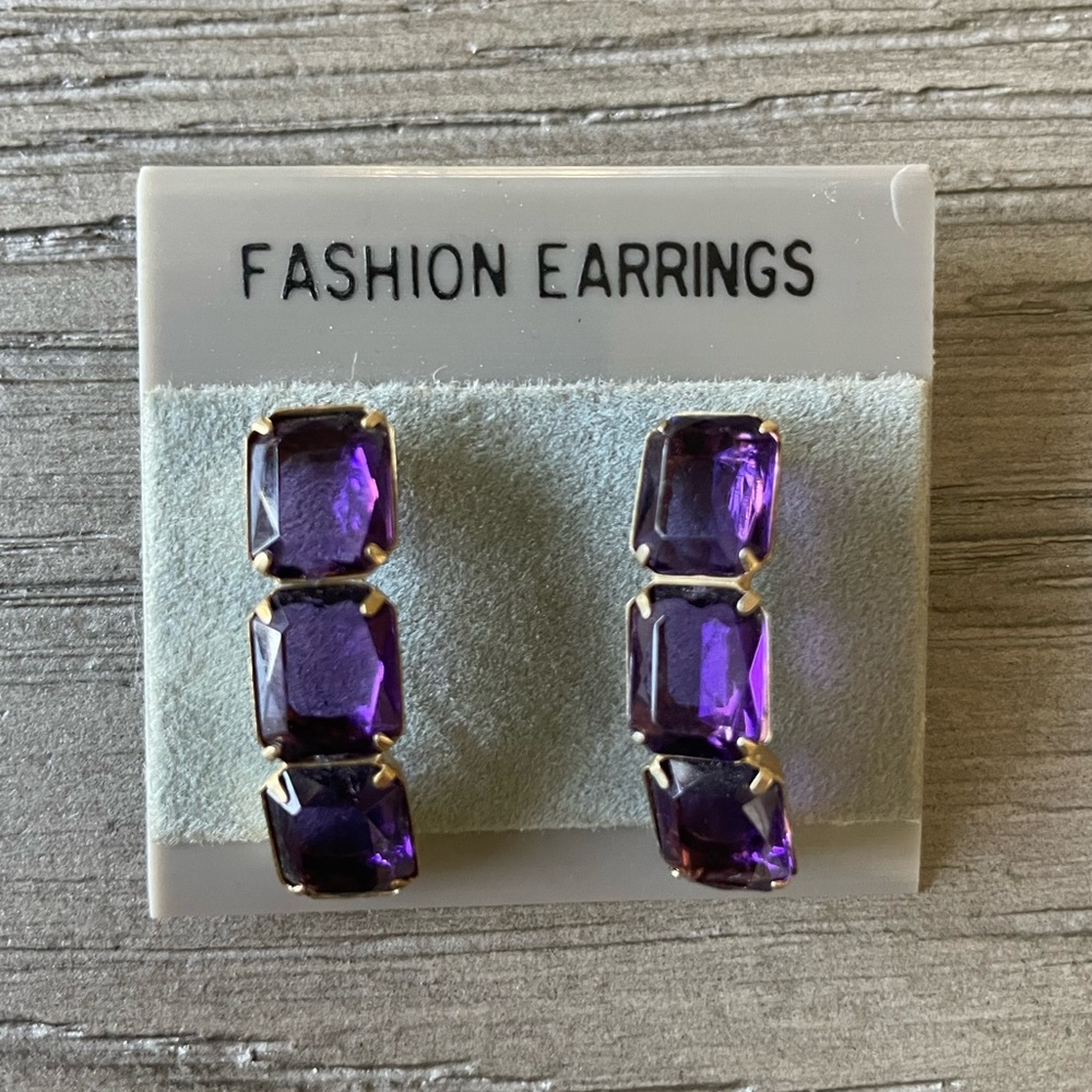 Vintage amethyst tri-stone earrings